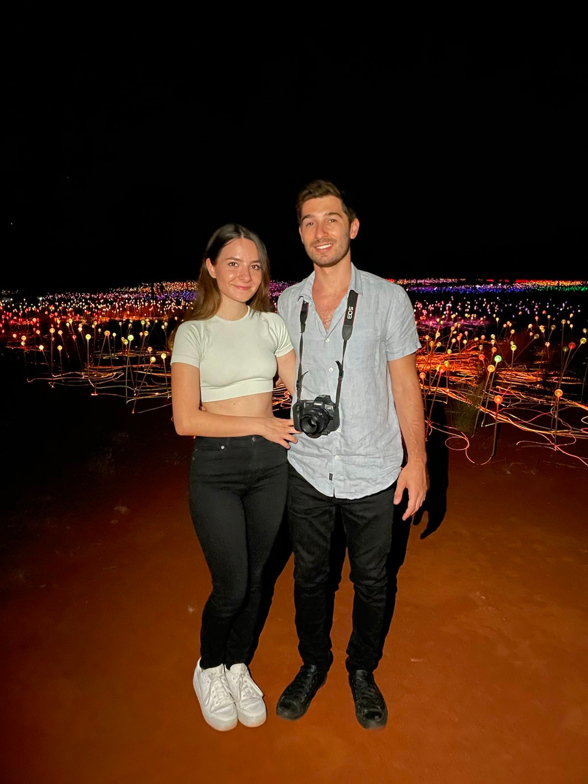 Christian Iacullo with his girlfriend Bojana at the 'Field of Lights' display in Yulara